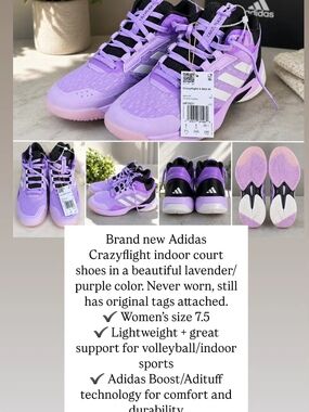 Adidas Women's Crazyflight Indoor Court Shoes in Lavender/Pink